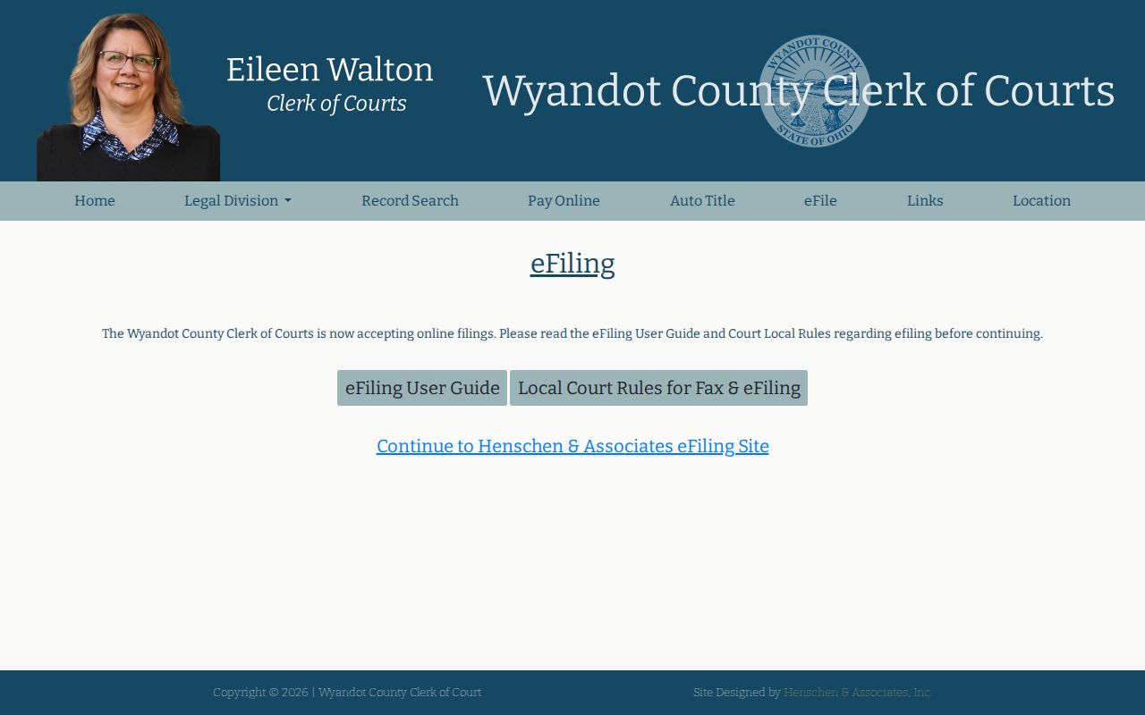 Wyandot County case lookup filing-channel page