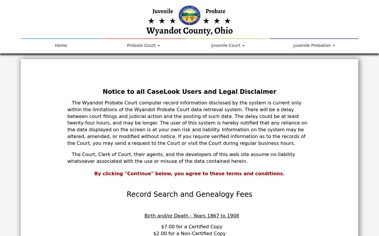 Wyandot County case lookup Probate Court record search