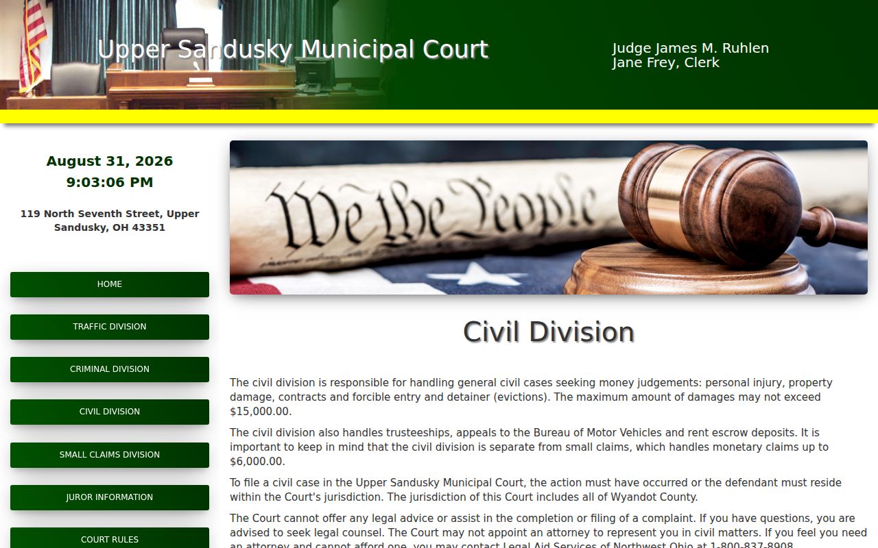 Wyandot County civil docket Municipal Court Civil Division information