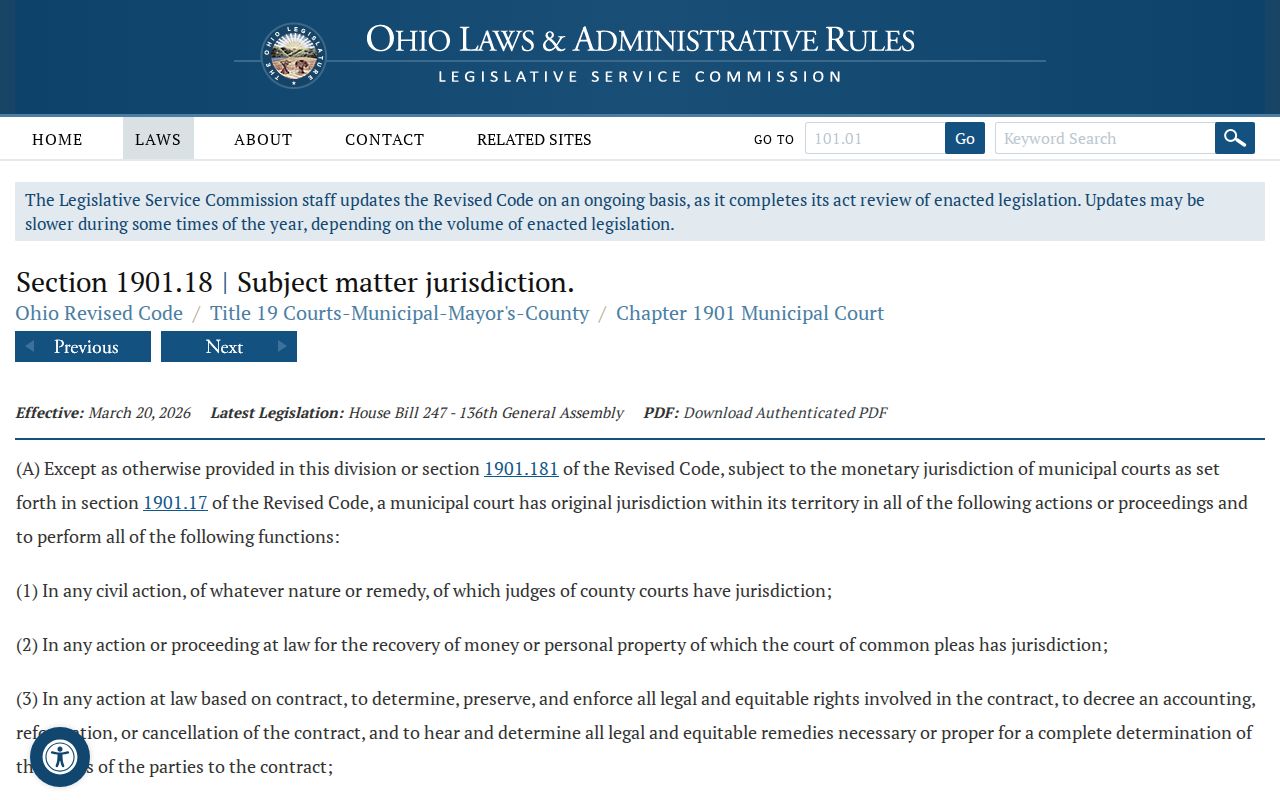 Wyandot County civil docket Municipal Court jurisdiction statute source