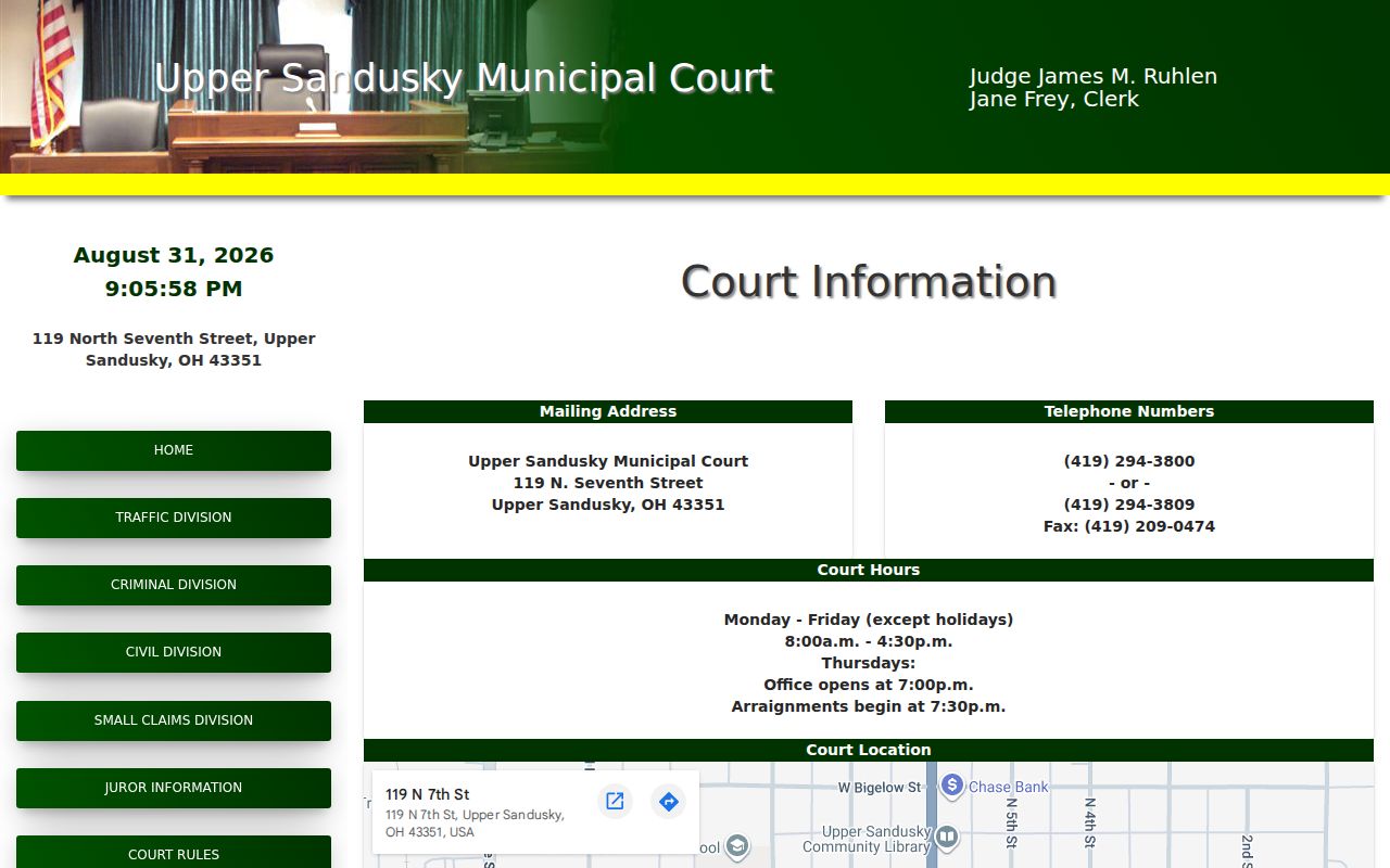 Wyandot County court dates at Upper Sandusky Municipal Court
