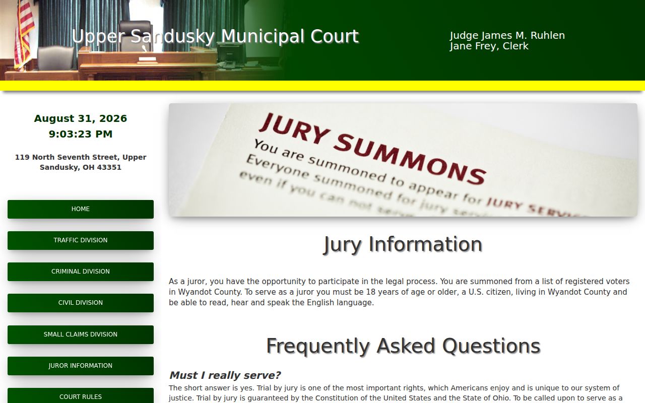 Wyandot County court calendar information for Municipal Court proceedings