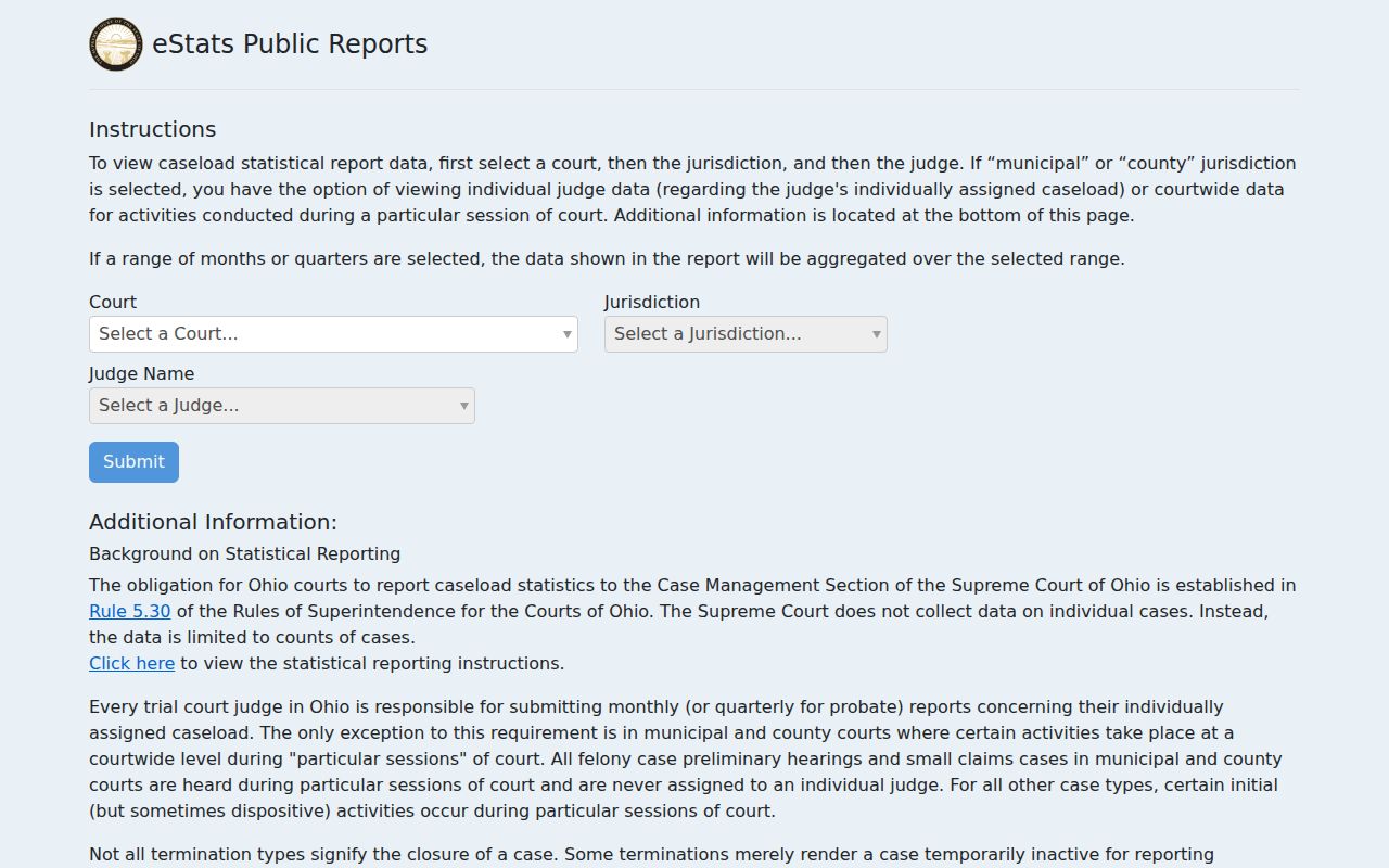 Wyandot County court docket aggregate court statistics source