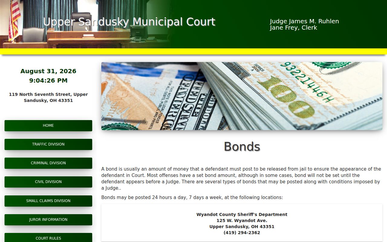 Wyandot County traffic court records and Municipal Court bond information