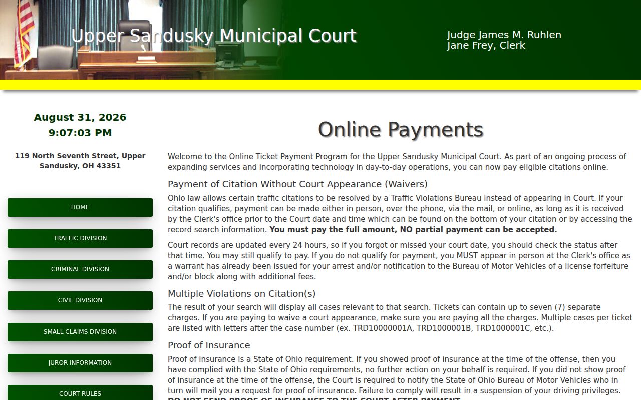 Upper Sandusky court docket ticket payment record source